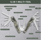 Pinza multiherramienta plegable 14 en 1 sobre mesa de trabajo — imagen 2 de 4