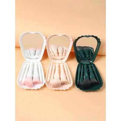 Set de brochas de maquillaje con espejo integrado en estuche compacto
