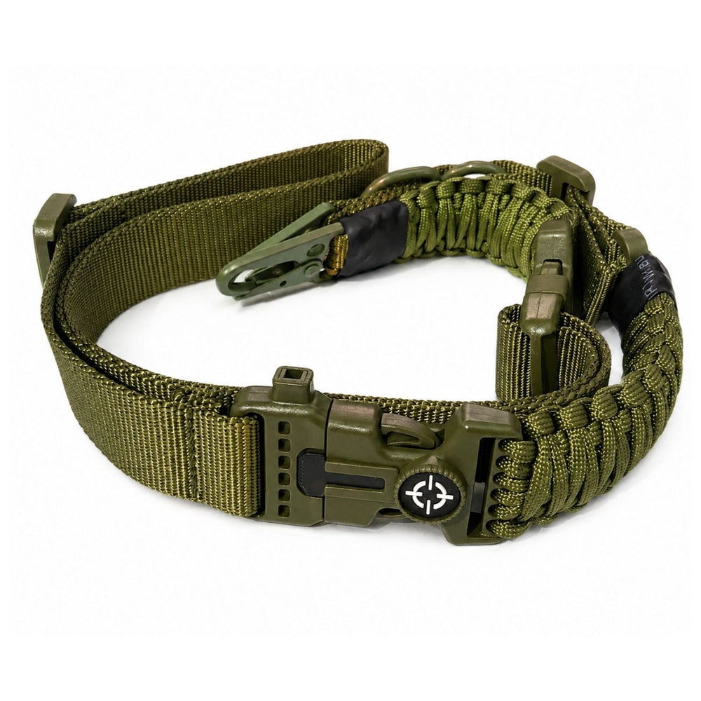 Portafusil táctico paracord con pedernal y mosquetón corta soga
