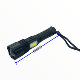 Lámpara LED T9 táctica con zoom, luz COB lateral y batería 18650 — imagen 4 de 4