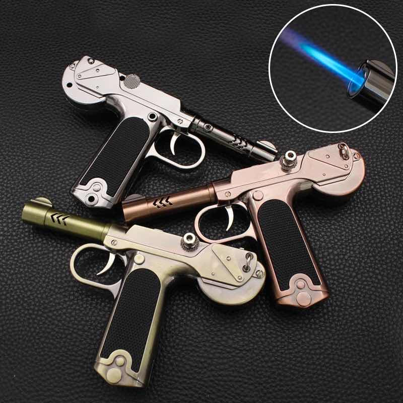 Encendedor de antorcha recargable con diseño decorativo de pistola