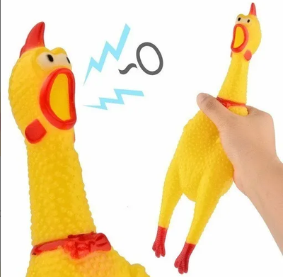 Pollo chillón de juguete de plástico de 16 cm que suena al apretarlo