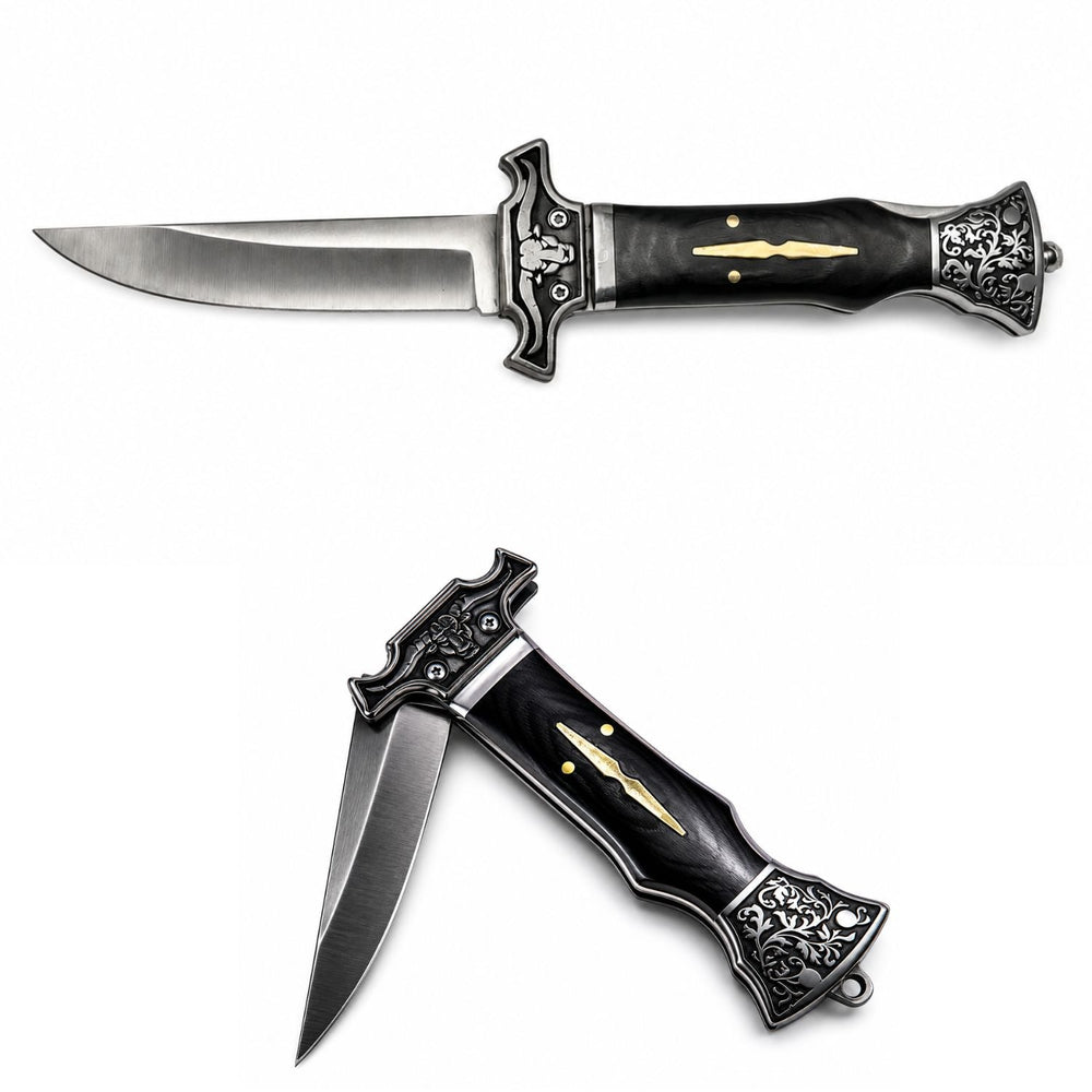 Navaja plegable EDC con grabado de cabeza de toro en el mango