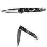 Navaja plegable EDC con grabado de cabeza de perro y cadena — imagen 1 de 4