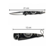 Navaja plegable EDC con grabado de cabeza de perro y cadena — imagen 3 de 4