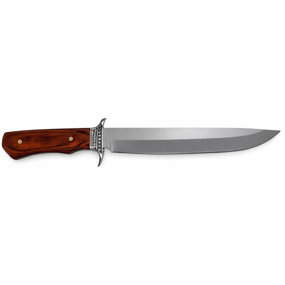 Cuchillo bowie de 39.5 cm con mango tipo madera y funda