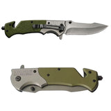 Navaja táctica plegable en verde militar con clip metálico — imagen 2 de 4