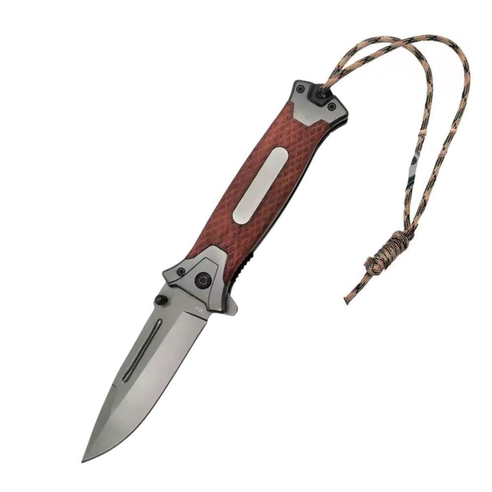 Navaja táctica plegable con cordón paracord y clip
