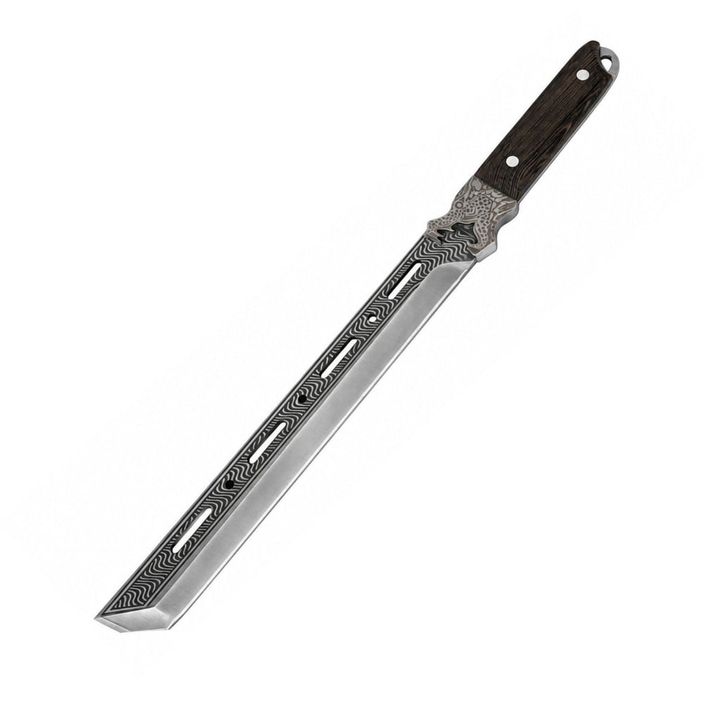 Cuchillo largo estilo tanto japonés de 45 cm con funda café
