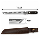 Cuchillo largo estilo tanto japonés de 45 cm con funda café — imagen 4 de 5