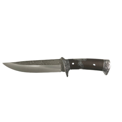 Cuchillo de 18 cm con mango grabado y funda con cubierta de madera