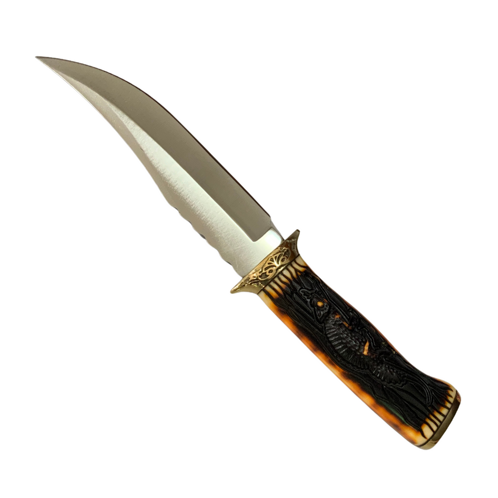 Cuchillo curvo artesanal de 26 cm con mango decorado con relieve de dragón