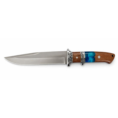 Cuchillo de cacería de 32 cm con mango de madera y resina azul