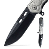 Navaja plegable de 22 cm con hoja negra afilada y mango grabado con clip — imagen 2 de 5
