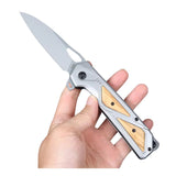 Daga EDC plegable con hoja drop point y mango con inserciones de madera — imagen 1 de 6