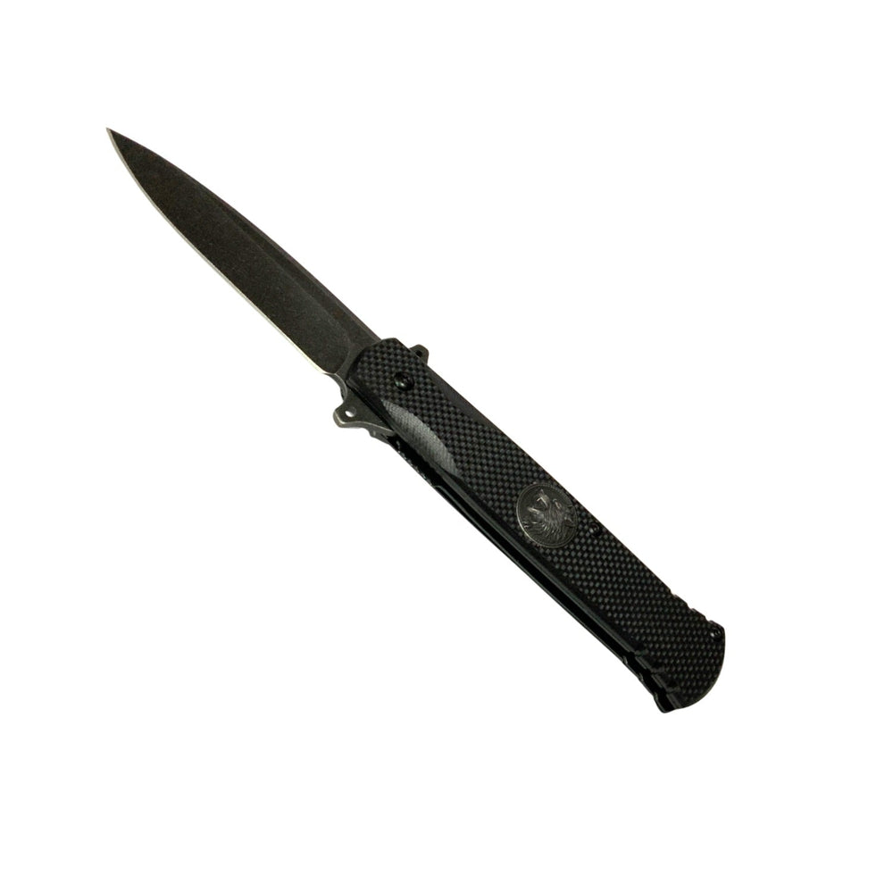 Navaja EDC con hoja negra de 9 cm y clip metálico lateral
