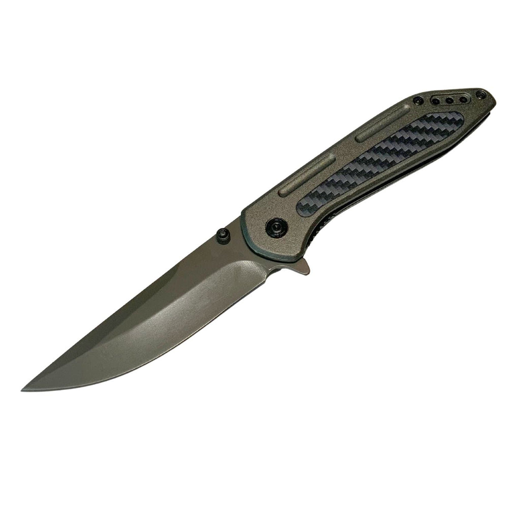 Navaja de apertura frontal OTF con hoja spear point y mango antideslizante