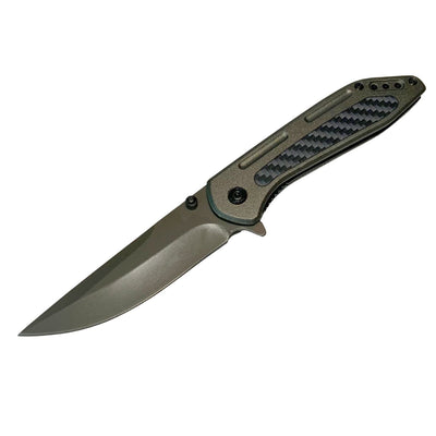 Navaja de apertura frontal OTF con hoja spear point y mango antideslizante