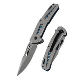 Navaja plegable de 22 cm con hoja drop point y mango skeletal con detalles azules — imagen 1 de 4