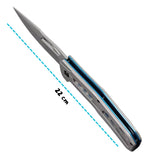Navaja plegable de 22 cm con hoja drop point y mango skeletal con detalles azules — imagen 2 de 4