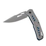 Navaja plegable de 22 cm con hoja drop point y mango skeletal con detalles azules — imagen 3 de 4