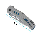 Navaja plegable de 22 cm con hoja drop point y mango skeletal con detalles azules — imagen 4 de 4