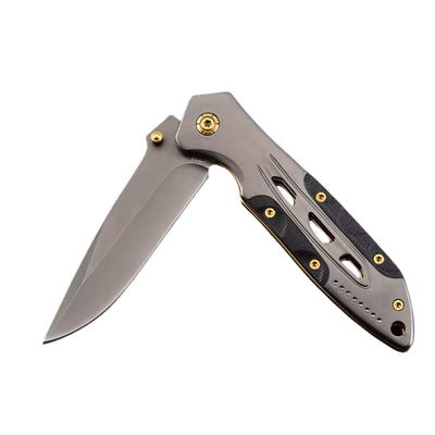 Navaja plegable profesional de 20 cm con detalles dorados y clip