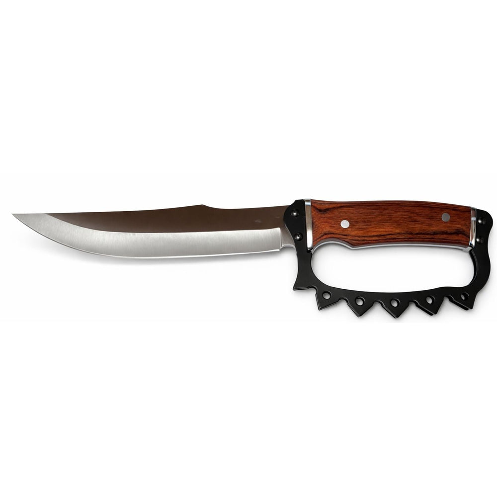 Cuchillo táctico bowie de 32 cm con empuñadura nudillera y funda