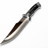 Cuchillo de caza bowie con acabado pulido espejo y mango grabado — imagen 1 de 3