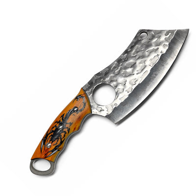 Cuchillo cleaver de hoja ancha decorada con funda protectora