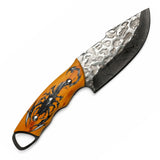 Cuchillo artesanal de hoja fija con mango de madera grabado y funda de cuero — imagen 1 de 4
