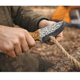 Cuchillo artesanal de hoja fija con mango de madera grabado y funda de cuero — imagen 4 de 4