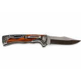 Navaja plegable premium con hoja clip point y mango tipo madera con relieves — imagen 3 de 5