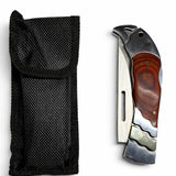 Navaja plegable con mango tipo madera, hoja de acero inoxidable y funda incluida — imagen 2 de 4
