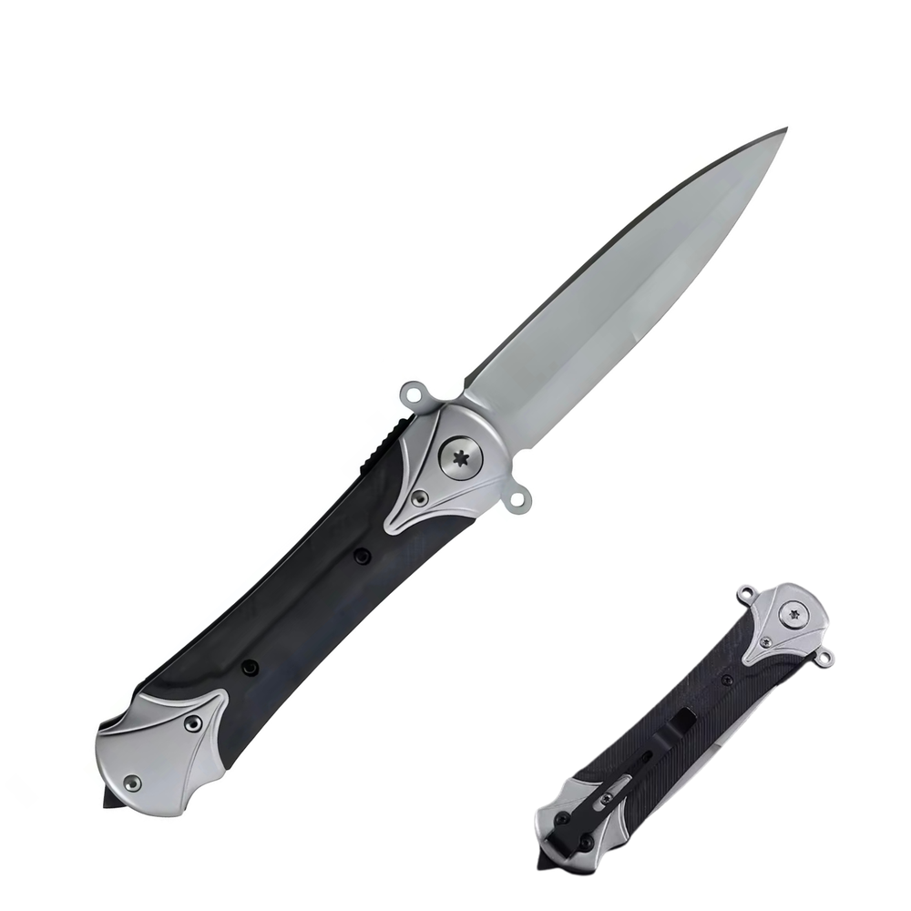 Navaja táctica EDC con hoja de acero, clip y punta rompevidrios