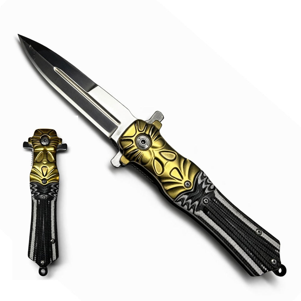 Navaja plegable EDC en negro y dorado con hoja de acero inoxidable