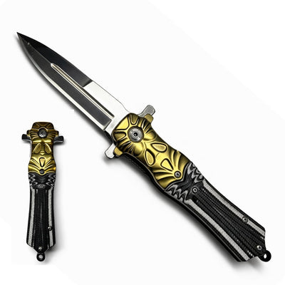 Navaja plegable EDC en negro y dorado con hoja de acero inoxidable