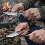 Navaja EDC plegable con grabado de águila y mango de madera — imagen 5 de 5