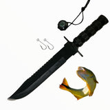 Cuchillo tipo Rambo con funda que incluye brújula y anzuelos de pesca — imagen 1 de 3