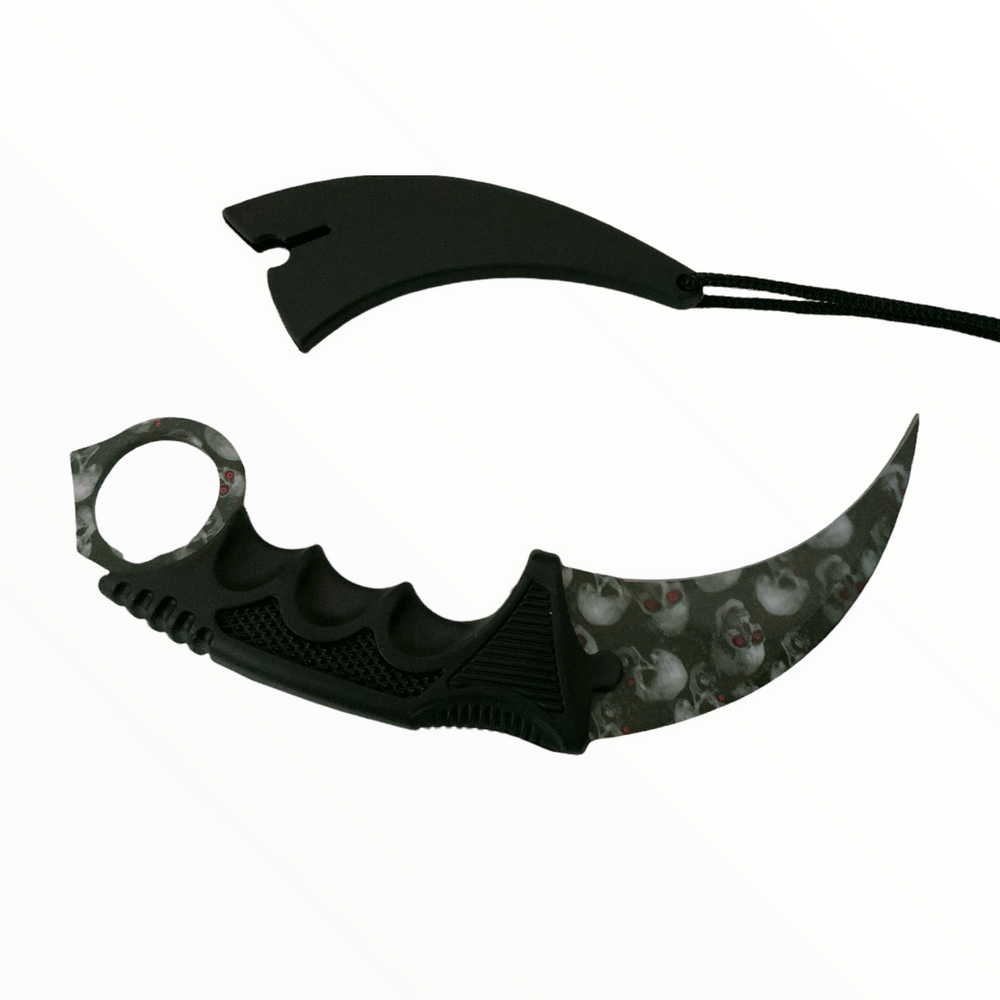 Cuchillo tipo karambit táctico en gris, azul y tornasol