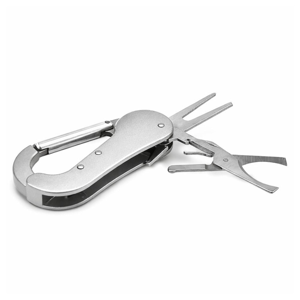 Mosquetón EDC con pinza tipo alicate y tenedor plegable de metal