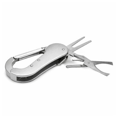 Mosquetón EDC con pinza tipo alicate y tenedor plegable de metal