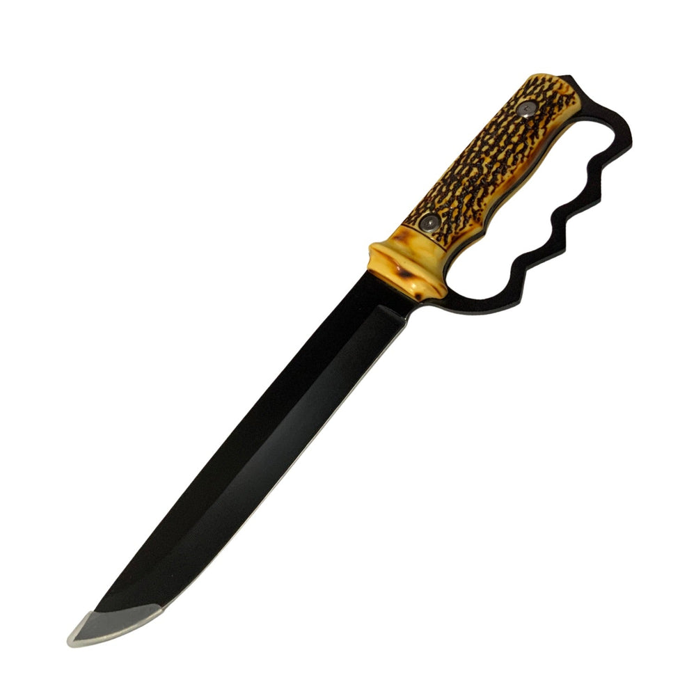 Cuchillo boxer con mango estilo asta, protector nudillera y funda de tela