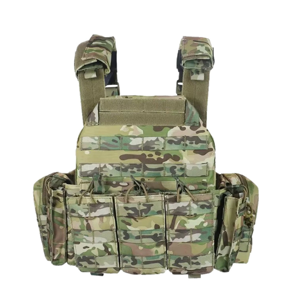 Chaleco portaplacas con panel MOLLE frontal y triple porta cargadores