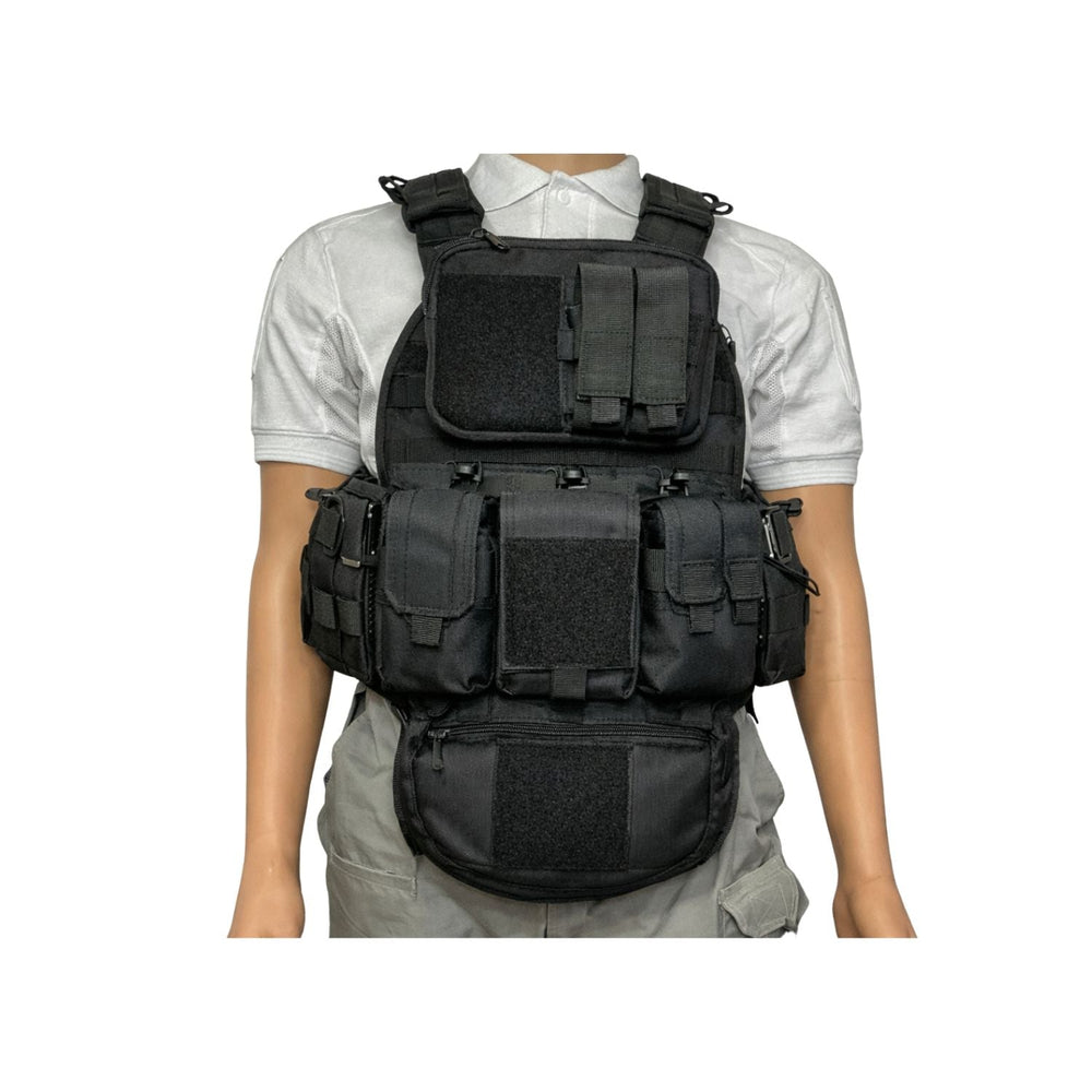 Chaleco táctico modular con sistema MOLLE y hebillas de liberación rápida
