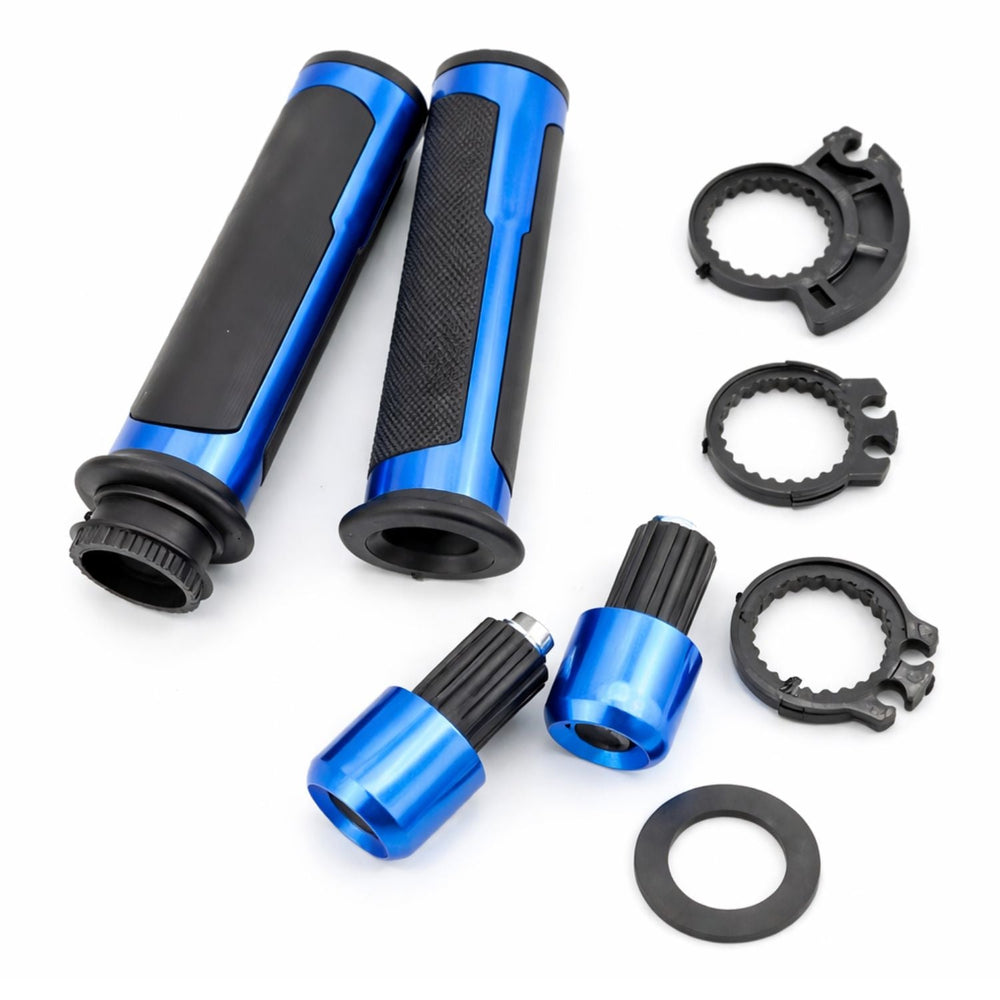 Puños de moto con slider y contrapesos antivibración en azul y negro