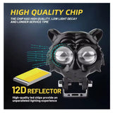 Faro LED auxiliar diseño tigre con doble lente lupa, luz blanca y amarilla para moto — imagen 4 de 7