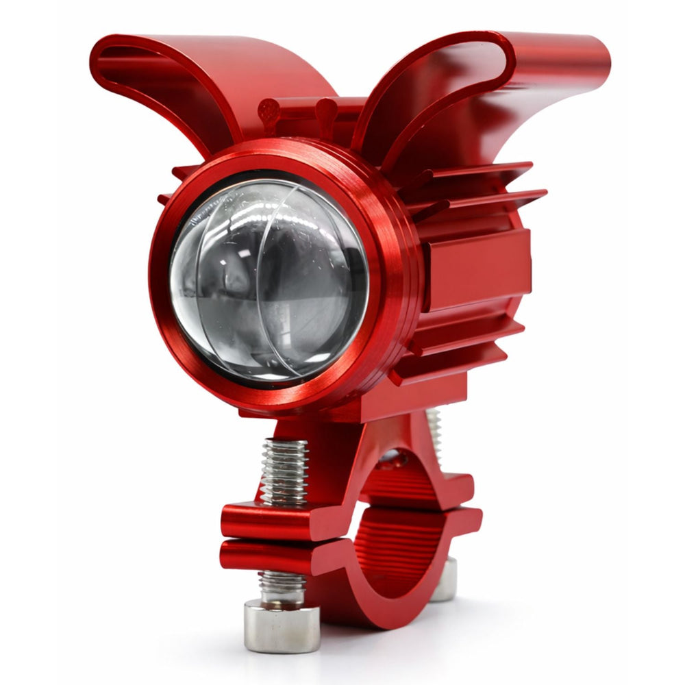 Faro auxiliar LED para manubrio de moto con lente óptica y carcasa de aluminio
