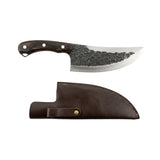 Cuchillo de campamento con hoja curva forjada y funda de cuero — imagen 2 de 4