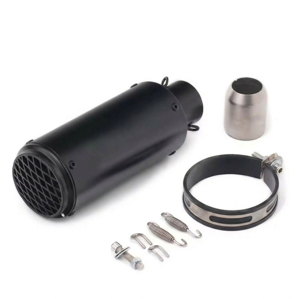 Silenciador compacto negro mate con kit de montaje para motocicleta